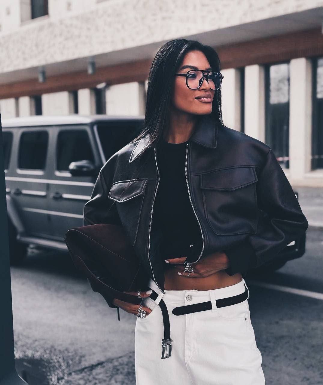 Бомбер с ЭКО кожи производство Китай Co-0052