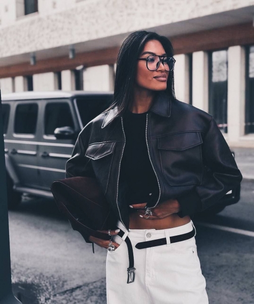 Бомбер с ЭКО кожи производство Китай Co-0052