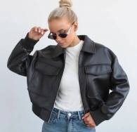 Бомбер с ЭКО кожи производство Китай Co-0052