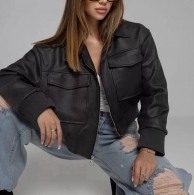 Бомбер с ЭКО кожи производство Китай Co-0052