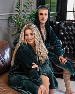 Велюровый изумрудный домашний халат DN-0010 купить оптом в интернет магазине Поставщик