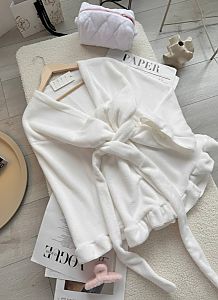 Белый велюровый домашний халат Tr-0007 купить оптом в интернет магазине Поставщик