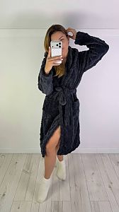 Черный теплый домашний халат Ari-0010 купить оптом в интернет магазине Поставщик